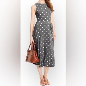 Lauren Sleeveless Grey and White Polka Dot Midi dress size 6